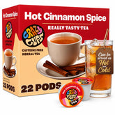 Crazy Cups front packaging showing bold cinnamon spice and 22 pods, quick brewing benefit