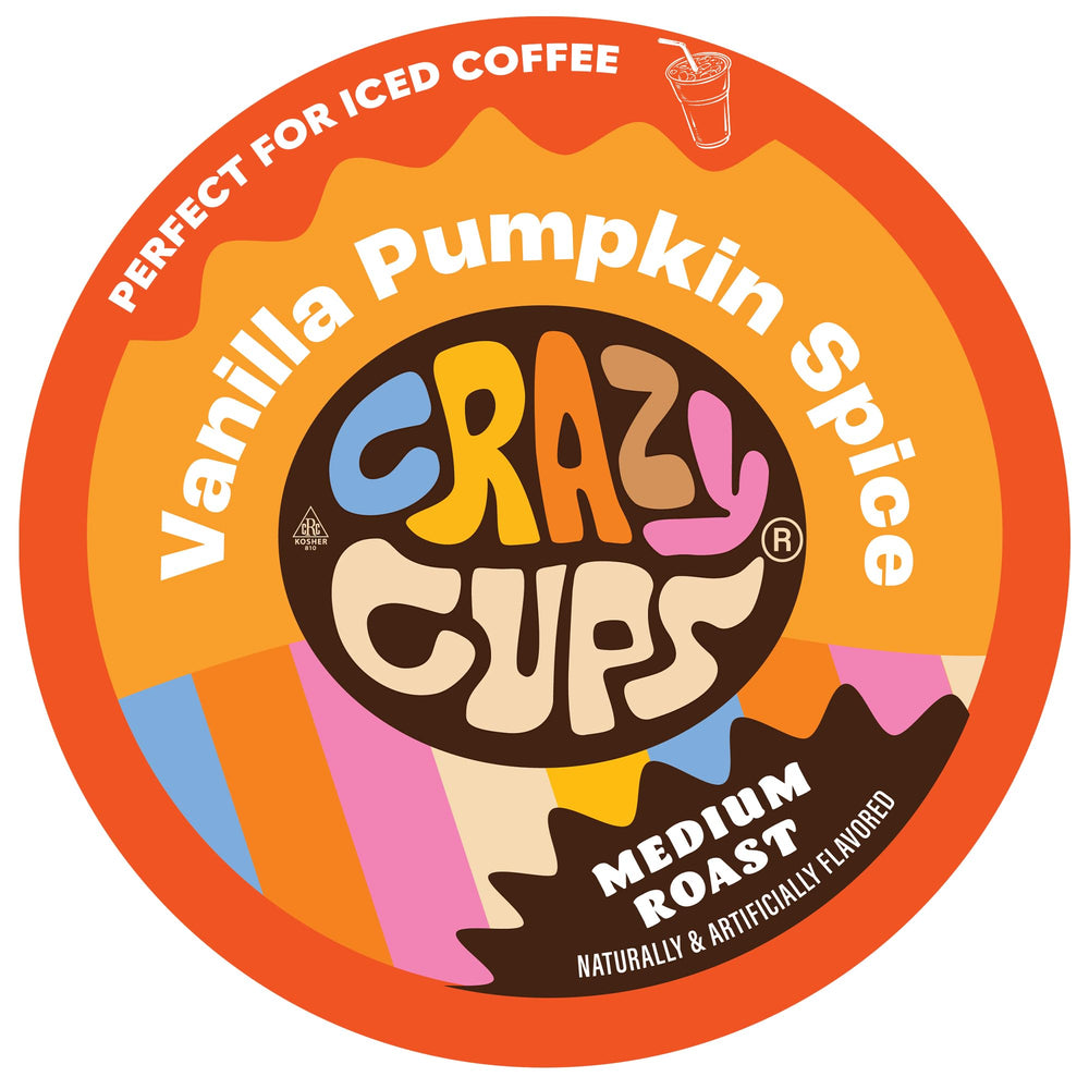 Crazy Cups front packaging showing 22-count pods and pumpkin vanilla flavor