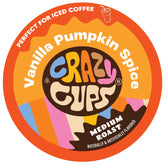 Crazy Cups front packaging showing 22-count pods and pumpkin vanilla flavor