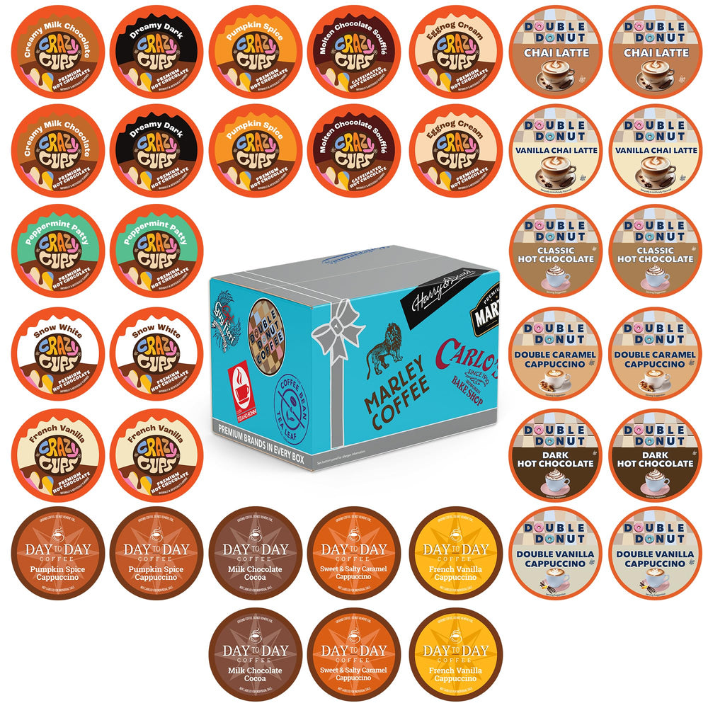 Crazy Cups front packaging showing 36-count variety pack and flavors for easy gifting