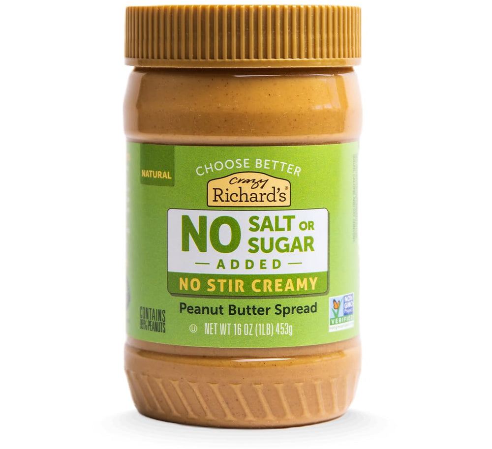 Crazy Richard's jar front label showing brand and unsalted benefit
