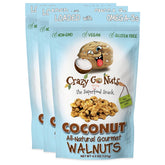 CrazyGoNuts front packaging showing three 4.5 oz bags and clear branding for convenience