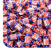 CRAZYOUTLET front packaging of 3 lb patriotic caramels showing quantity and colors, convenient for events
