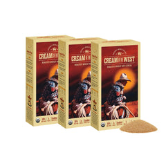 Cream of the West pack front showing branding and three 20 oz bags with pantry-ready whole grain benefit