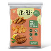 CREATIVE PEA front packaging showing shelf-stable vegan fish mix with benefit of pantry convenience