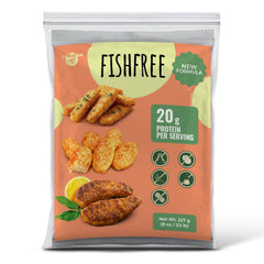 CREATIVE PEA front packaging showing shelf-stable vegan fish mix with benefit of pantry convenience