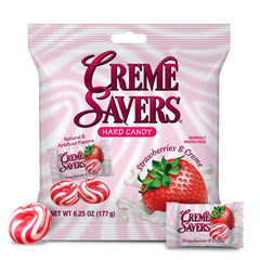 Crème Savers close-up of individually wrapped candies highlighting convenience and mess-free benefit