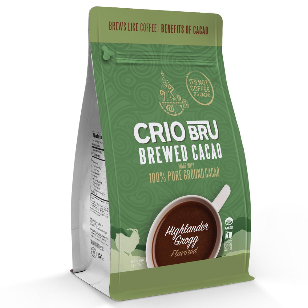 Crio Bru front packaging showing Highlander Grogg roast and flavor