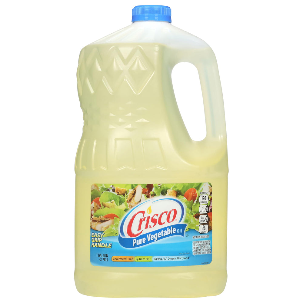 Crisco 1-gallon front label showing product and clear use benefits