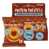 CRISP POWER front packaging showing cinnamon crunch pretzels and benefits