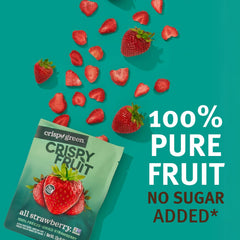 Crispy Green pouch label detail highlighting ingredient list and no added sugar benefit