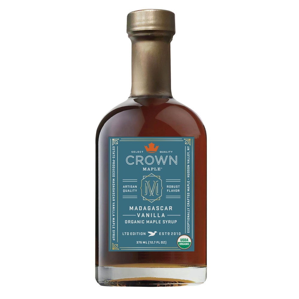 Crown Maple front bottle showing label and organic vanilla maple quality