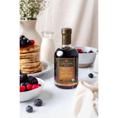 Crown Maple pouring closeup highlighting syrup texture and rich flavor benefit