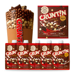CRUNTIN front packaging showing product name and servings, convenient on-the-go