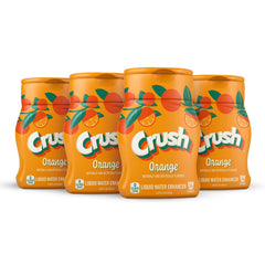 Crush orange front packaging showing four bottles and sugar-free benefit