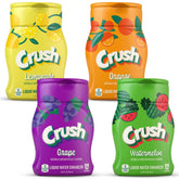 Crush front packaging showing four flavor bottles and summer graphics for variety