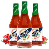 Crystal front view of three 6 oz bottles showing label and value