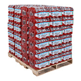 Crystal Geyser pallet front packaging showing brand and case count, reliable bulk supply