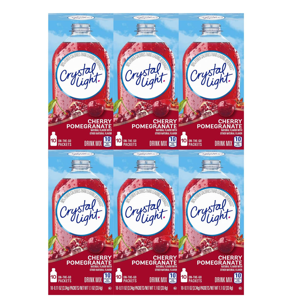 Crystal Light front packaging showing Cherry Pomegranate flavor and low-calorie benefit