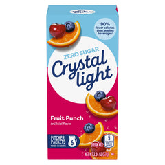 Crystal Light front canister showing fruit punch packets and portability benefit