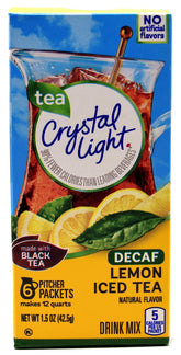 Crystal Light lemon decaf canister front showing brand and size benefits