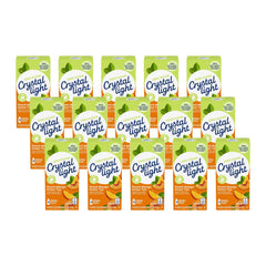 Crystal Light front packaging showing peach mango green tea, clear low-calorie benefit