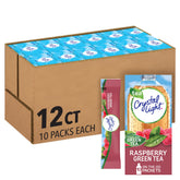 Crystal Light front packaging showing raspberry green tea and 120 packets benefit of convenience