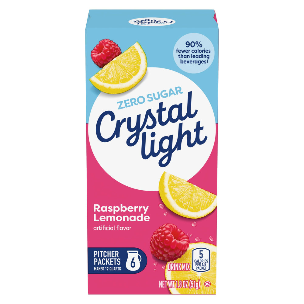 Crystal Light front packaging showing 72 pitcher packets and flavor benefits