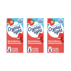 Crystal Light front packaging showing Strawberry Watermelon pitcher box benefit convenience