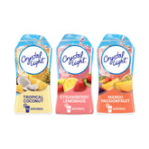 Crystal Light variety pack front packaging showing three flavor bottles and benefits