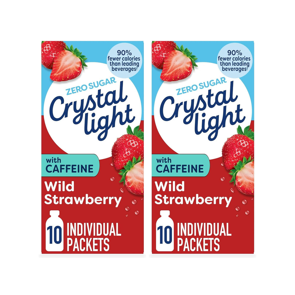 Crystal Light front box showing wild strawberry packets and benefits