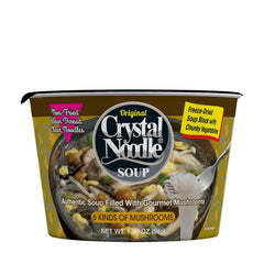 Crystal Noodle front packaging showing six mushroom varieties and serving suggestion