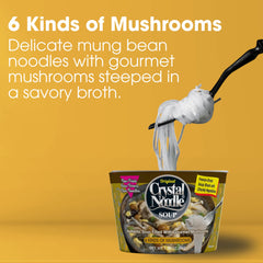 Crystal Noodle open cup revealing noodles and mixed mushrooms for easy preparation