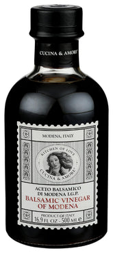Cucina & Amore bottle front view showing elegant label and pour benefit