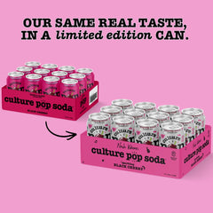 Culture Pop can opened mid-pour showing sparkling liquid and refreshment