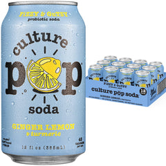 Culture Pop front packaging showing ginger lemon turmeric and probiotic benefit