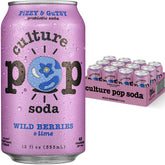 Culture Pop can front packaging shows wild berries flavor and bright lime, refreshing taste
