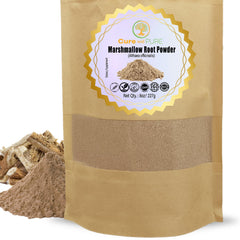 Cure wid Pure front pouch showing 8oz organic marshmallow root powder and clear branding benefit freshness