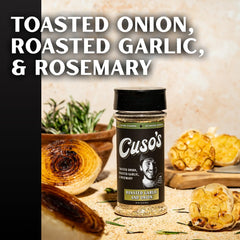 Cuso Cuts close-up texture of rub highlighting roasted garlic-onion aroma