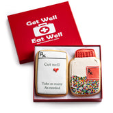 Custom Cookies front view gift box showcasing two decorated get well cookies and boutique presentation benefit