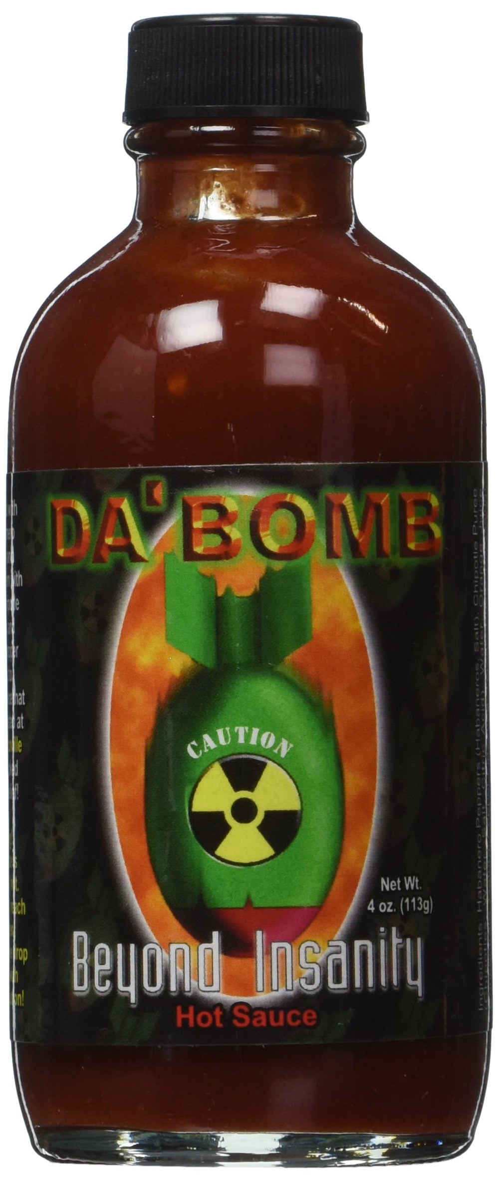 Da'Bomb bottle front view showing label and extreme-heat appeal