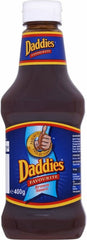 Daddies brown sauce front packaging showing label and serving suggestion benefit