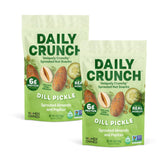 Daily Crunch front packaging showing dill-pickle flavor and clean ingredients benefits