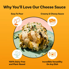 Daiya sauce poured on pasta delivering creamy, flavorful topping