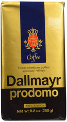 Dallmayr Prodomo front packaging showing brand and gold label, conveys rich aroma