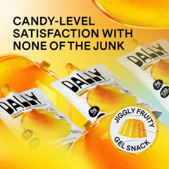 DALLY close-up of mango konjac jelly texture highlighting chewable feel