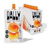 DALLY front packaging showing ten peach konjac jelly pouches and branding benefit convenience