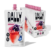 DALLY front packaging showing 10 mixed berry konjac pouches and benefits
