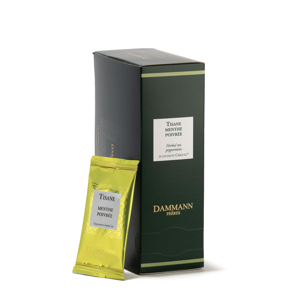 Dammann Freres front box view showing 24 individually wrapped peppermint sachets for freshness