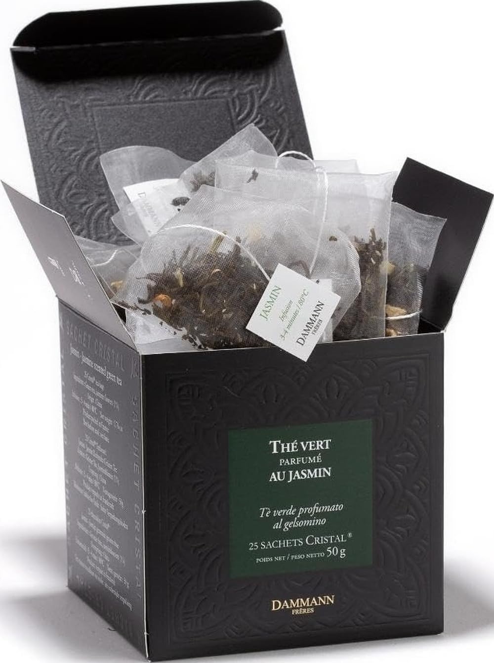 Dammann Freres front packaging showing premium jasmine green tea and sachet count